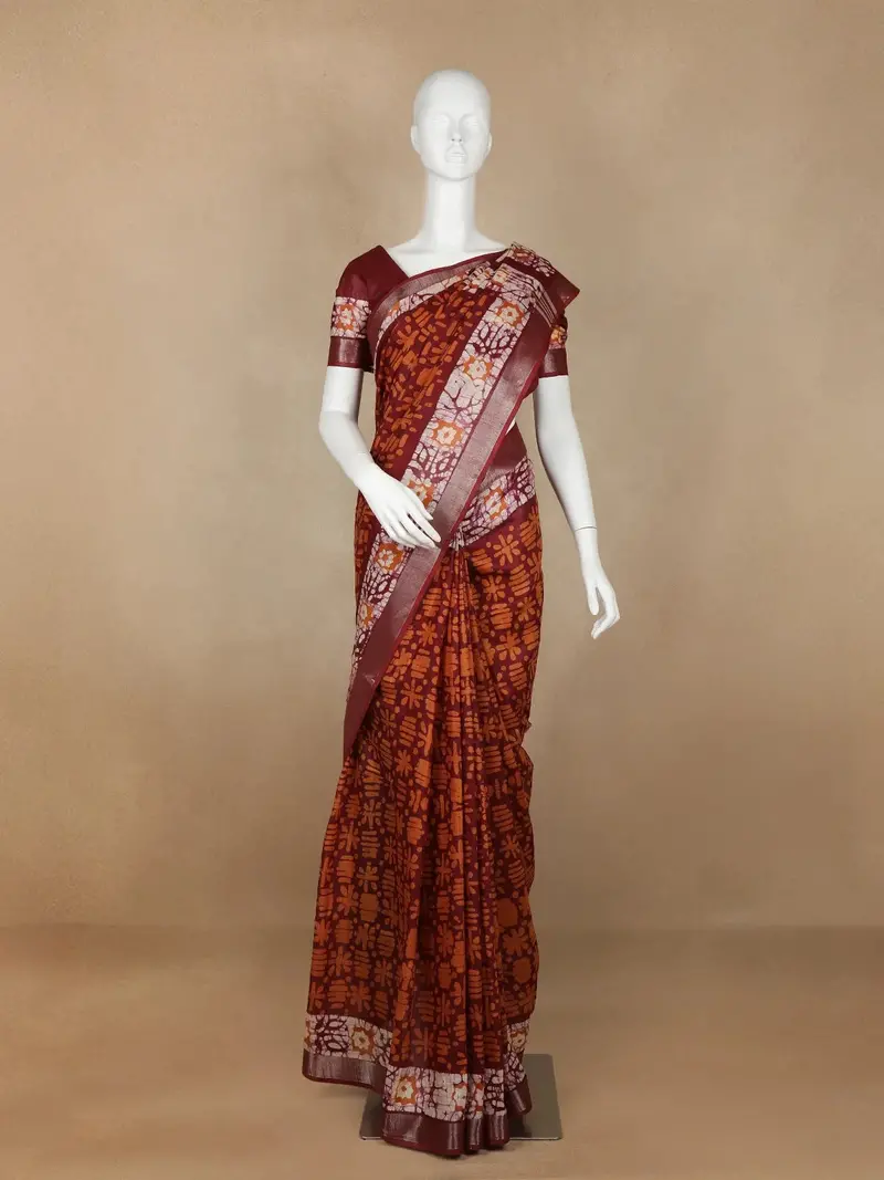 Red Abstract Designed Cotton Fancy Saree 1
