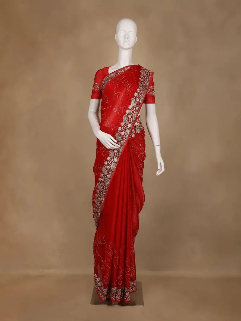 Red Abstract Designed Georgette Saree 1