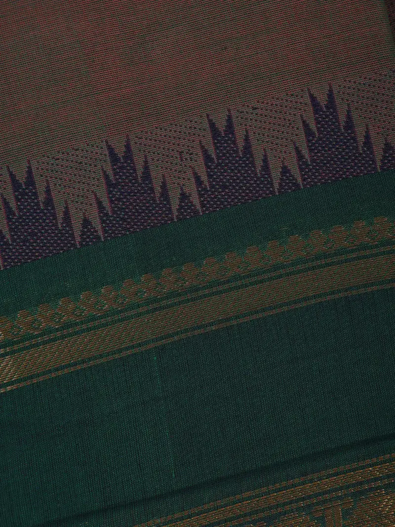 Red And Green Solid Design Cotton Saree With Temple Zari Border 2