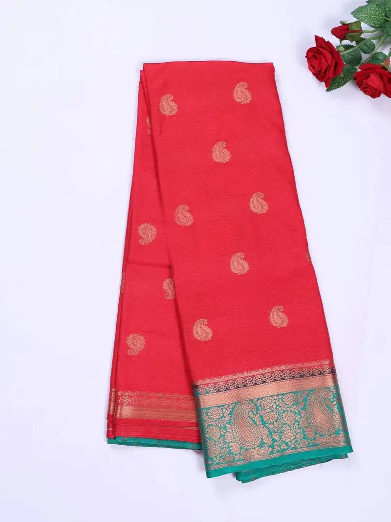Red Art Silk Saree With Paisley Motif On The Body And Contrast Zari Border 2