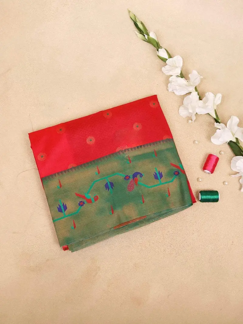 Red Banarasi Saree With Small Floral Motif On The Body And Designed Border 1