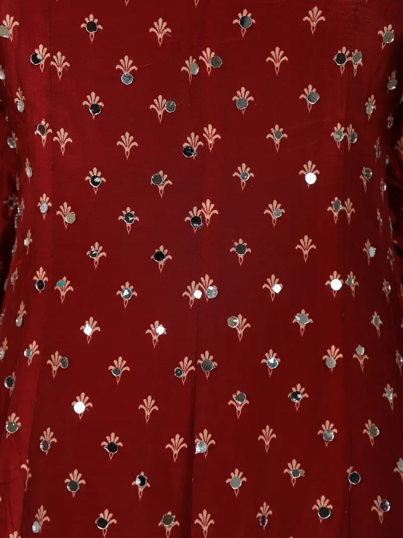 Red Bandhani Printed Design Crepe Palazzo Suit With Dupatta 7