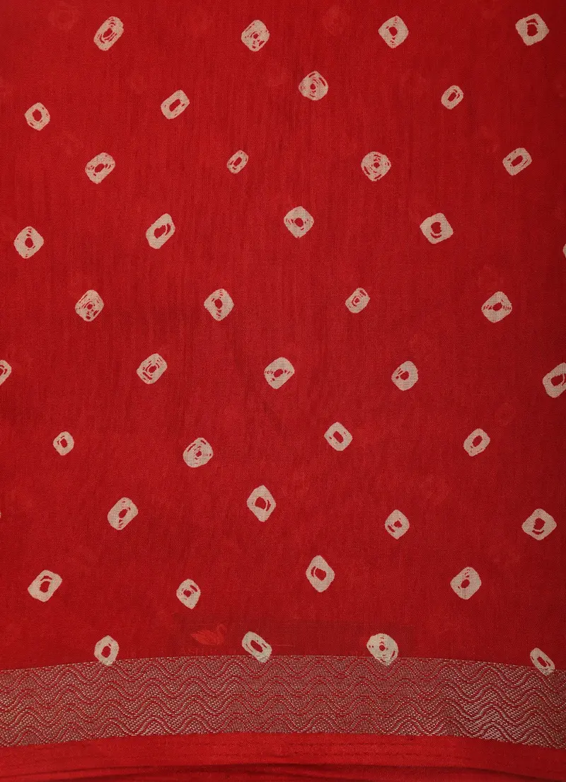 Red Bandhani Printed Design Mixed Cotton Saree 2
