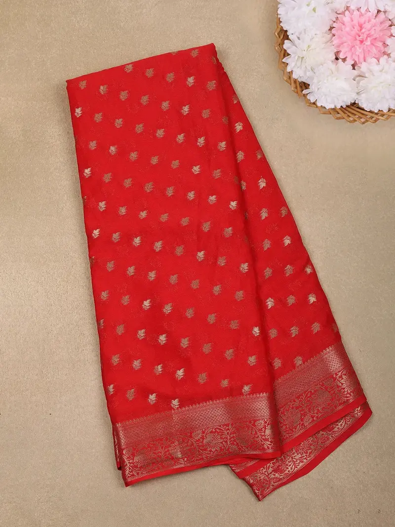 Red Butta Design Chiffon Saree 1