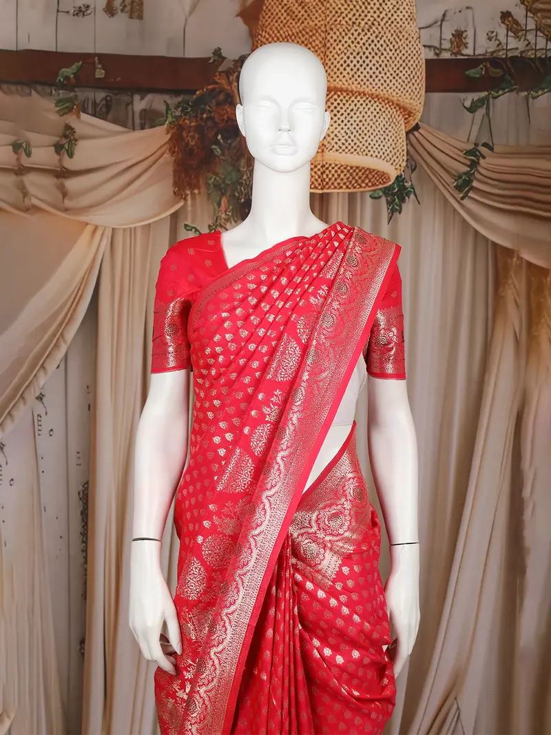 Red Butta Design Semi Banarasi Saree 2