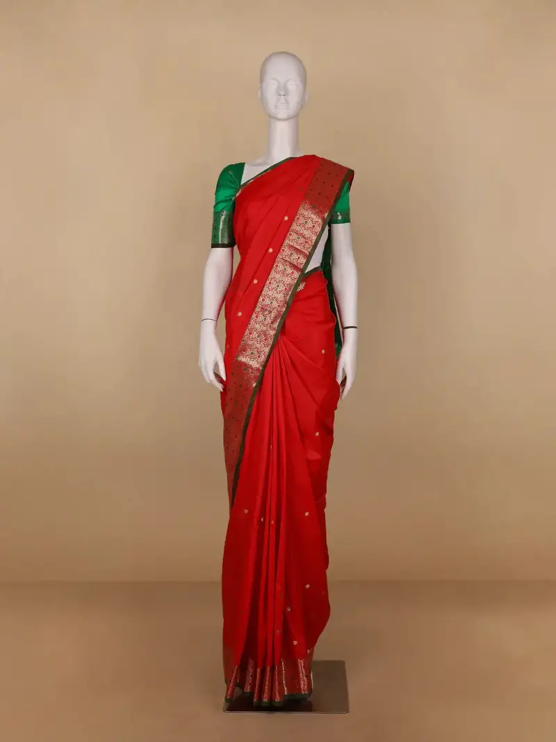 Red Butta Design Zari Weaving Soft Silk Saree 1