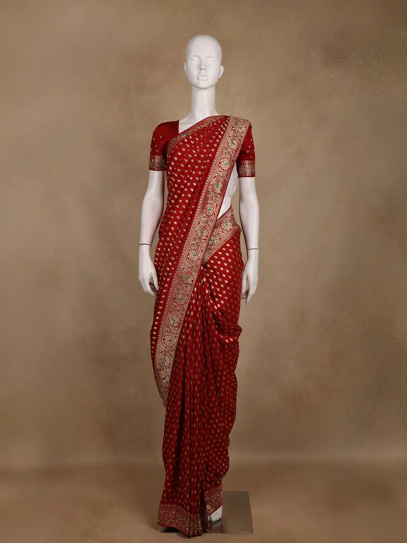 Red Butta Woven Banarasi Silk Saree 1