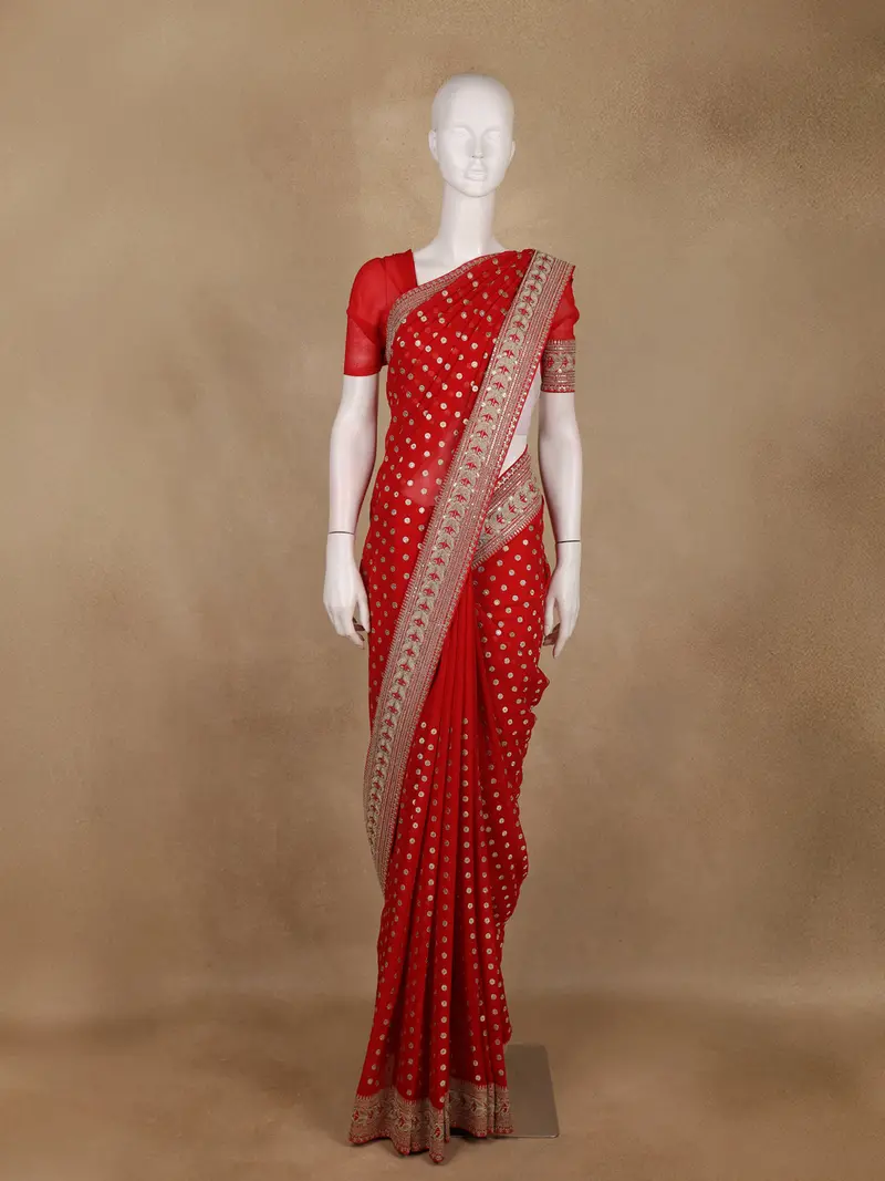 Red Butta Woven Design Banarasi Silk Saree 1