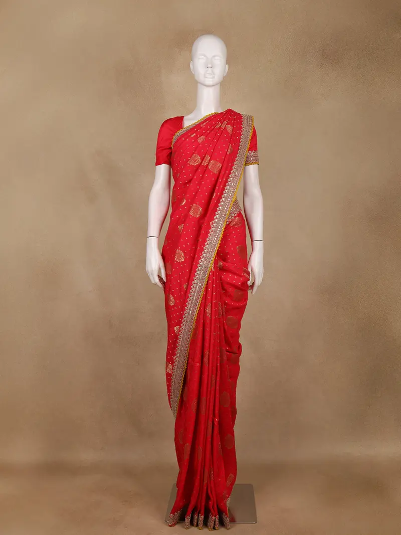 Red Butta Woven Design Banarasi Silk Saree 1