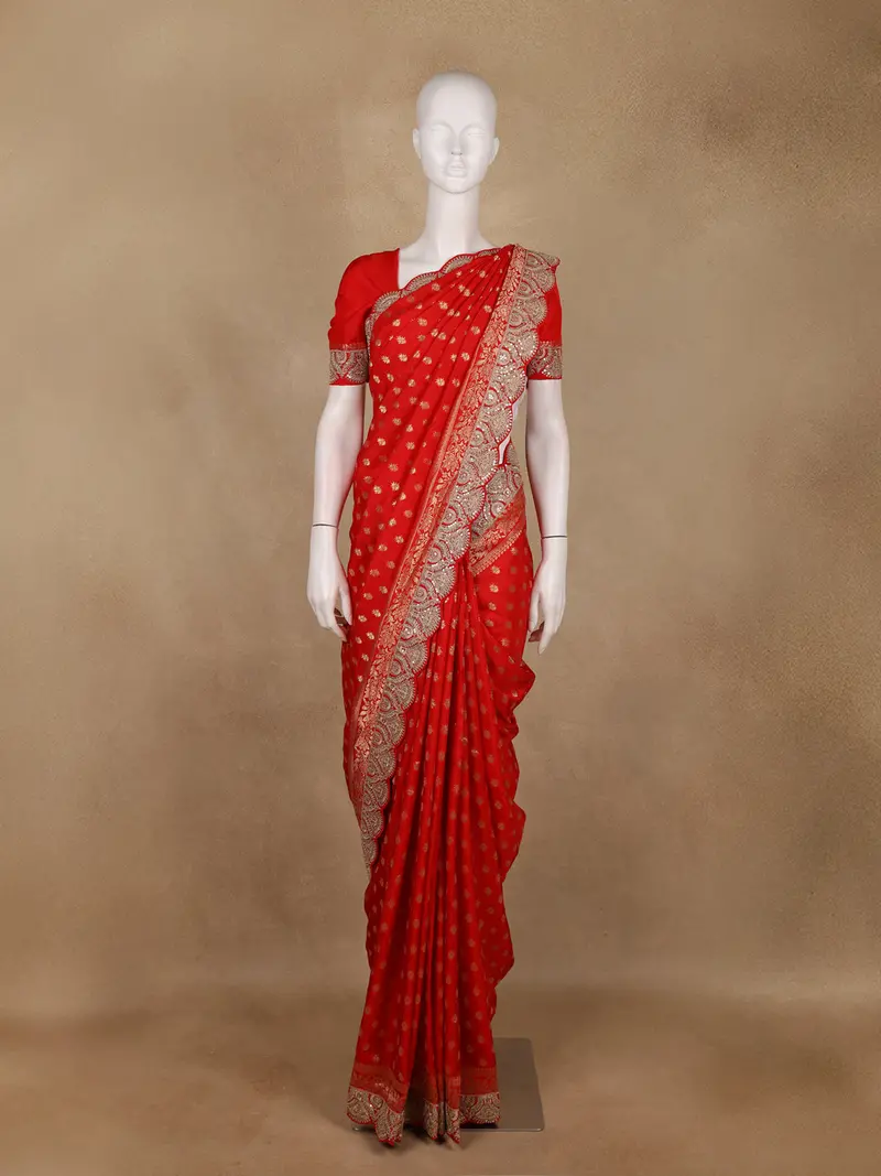 Red Butta Woven Design Banarasi Silk Saree 1