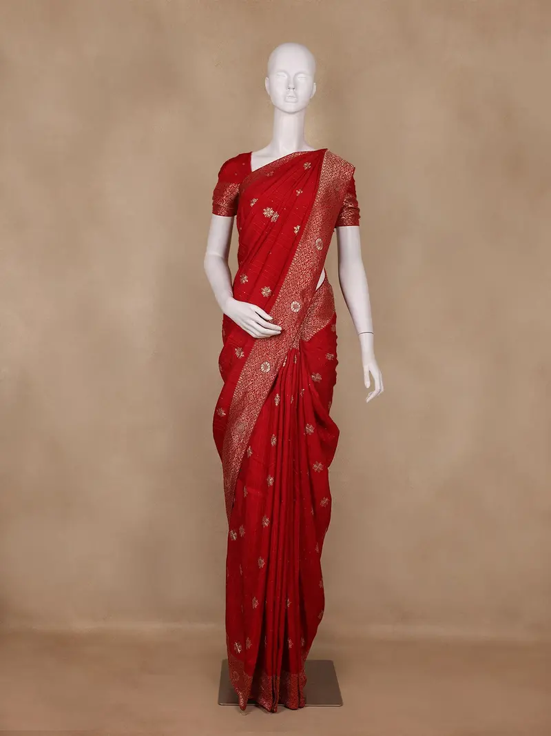 Red Butta Woven Design Banarasi Silk Saree 1