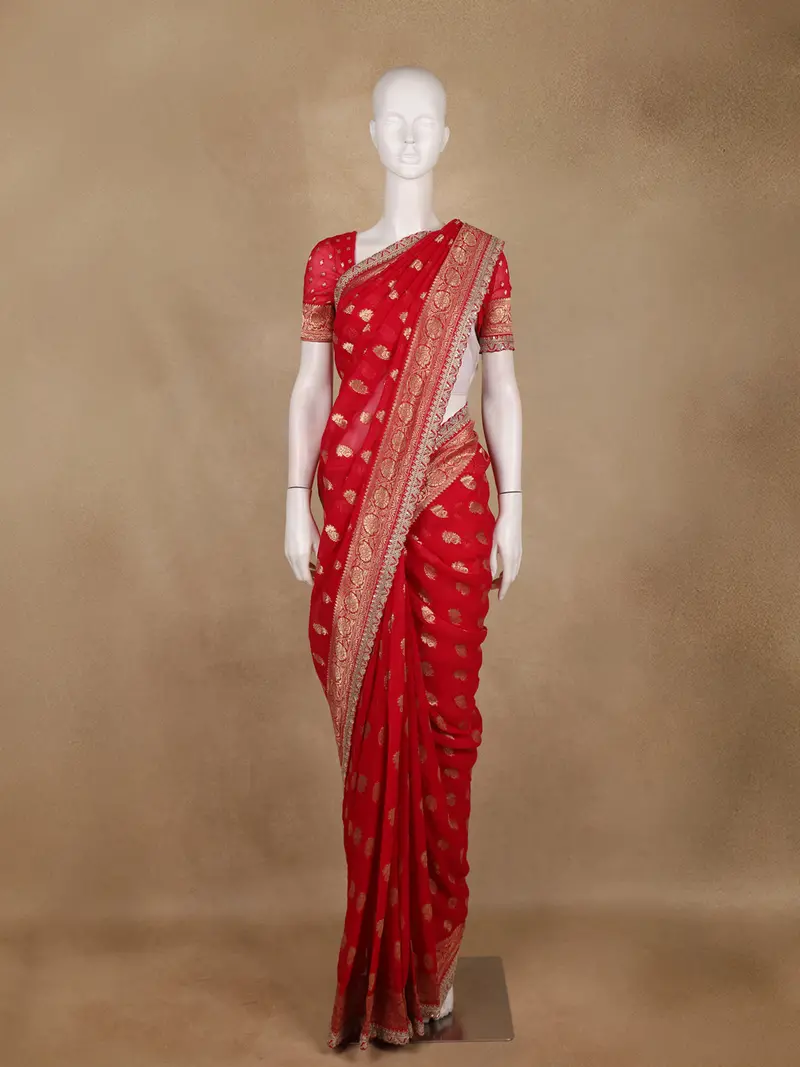 Red Butta Woven Design Banarasi Silk Saree 1