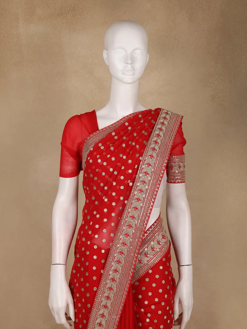 Red Butta Woven Design Banarasi Silk Saree 2