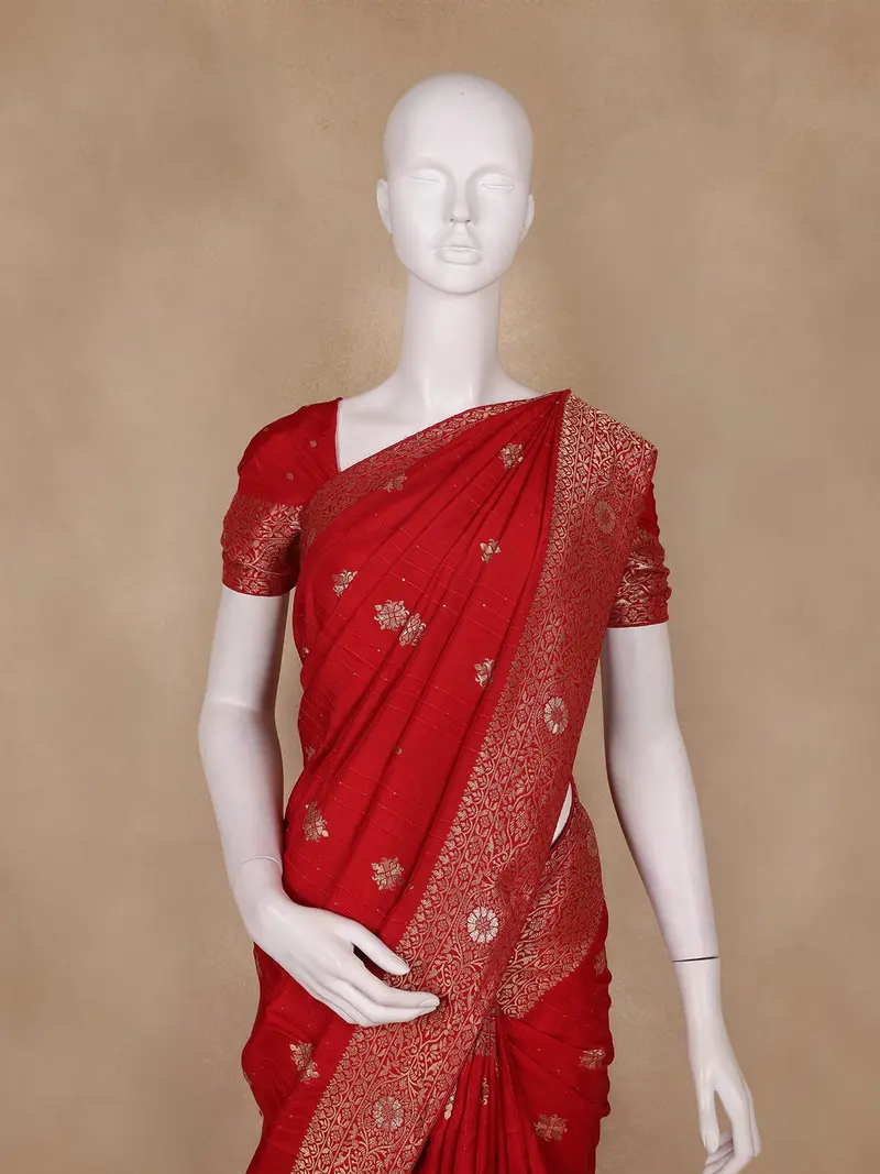 Red Butta Woven Design Banarasi Silk Saree 2