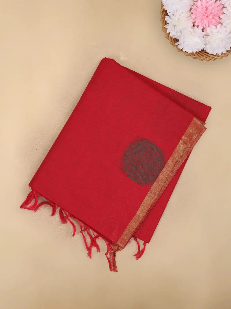 Red Butta Woven Design Cotton Saree 1