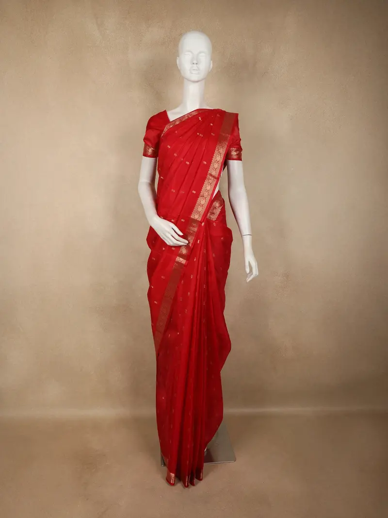 Red Butta Woven Design Kanchipuram Silk Saree With Zari Border 1