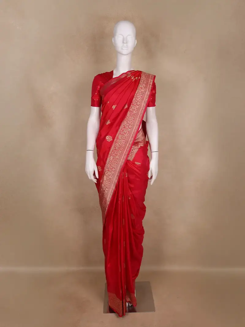 Red Butta Woven Design Pure Banarasi Saree 1