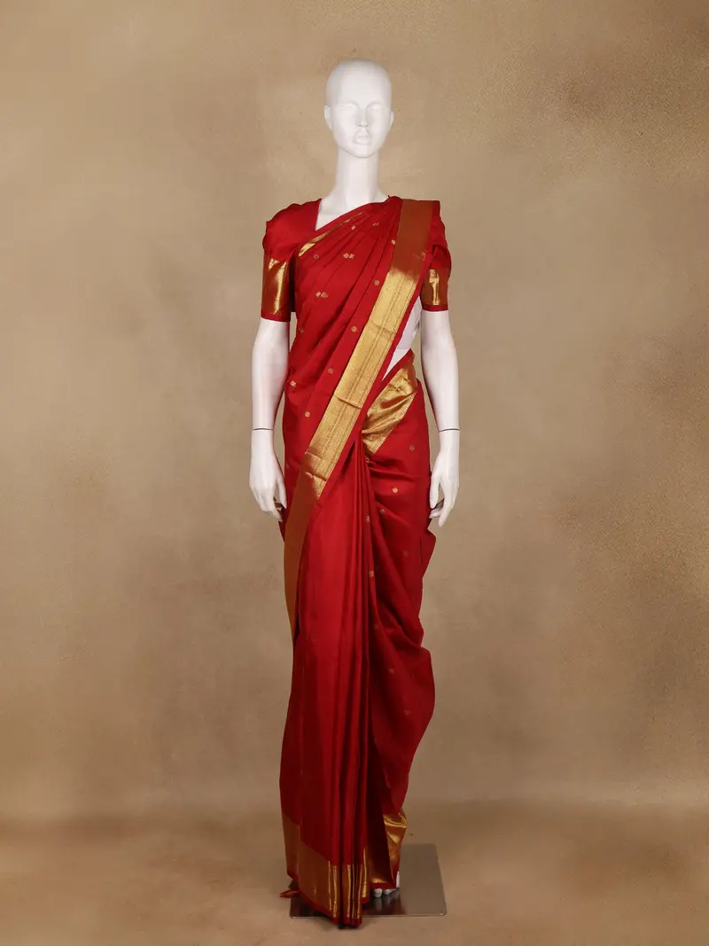 Red Butta Woven Design Pure Kanchipuram Silk Saree 1