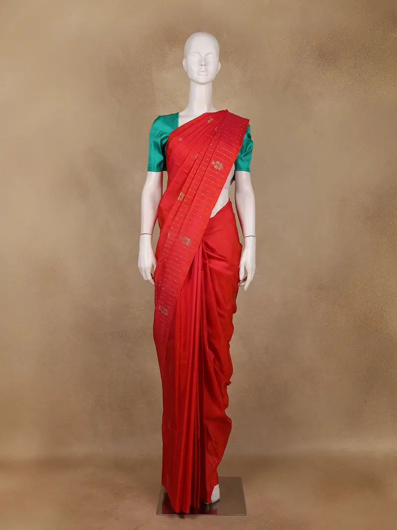 Red Butta Woven Design Pure Kanchipuram Silk Saree 1