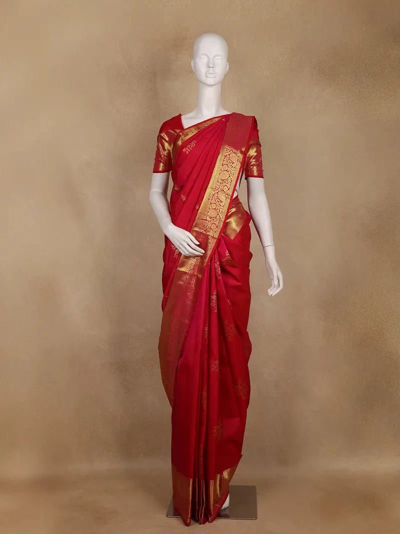 Red Butta Woven Design Pure Kanchipuram Silk Saree 1