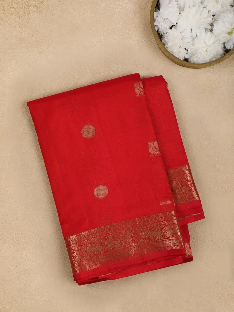 Red Buttas Woven Pure Kanchipuram Silk Saree 1