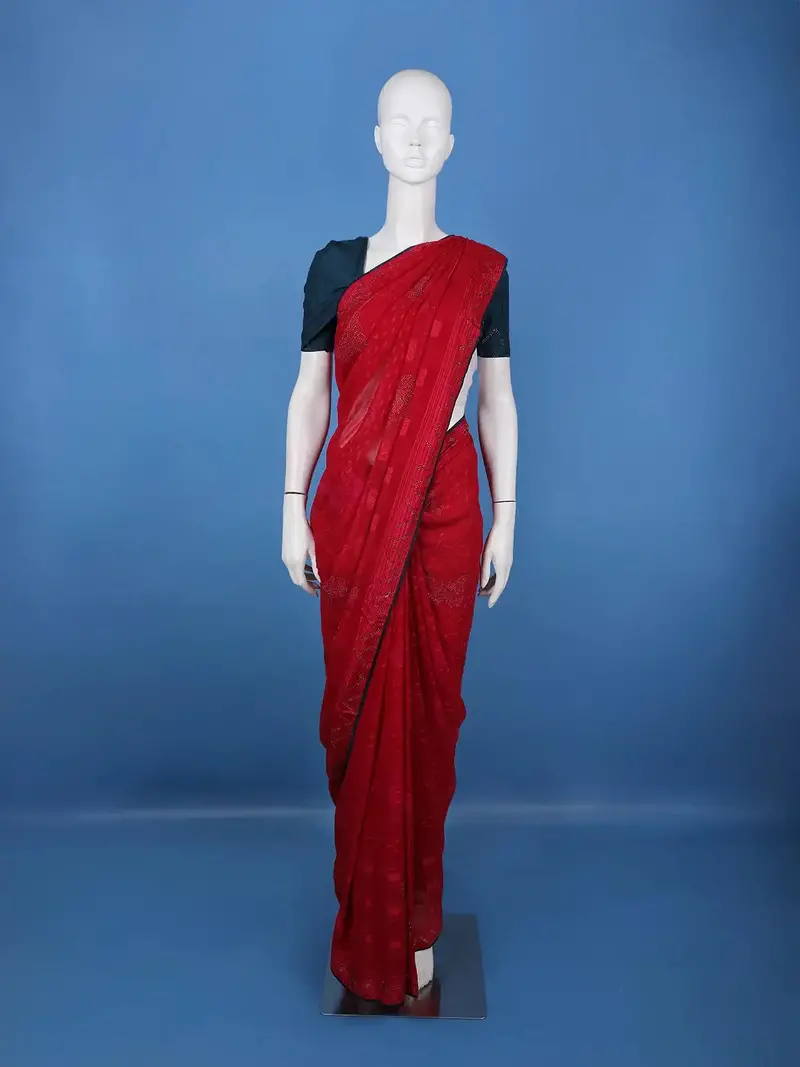 Red Butterfly Printed Chiffon Saree 1