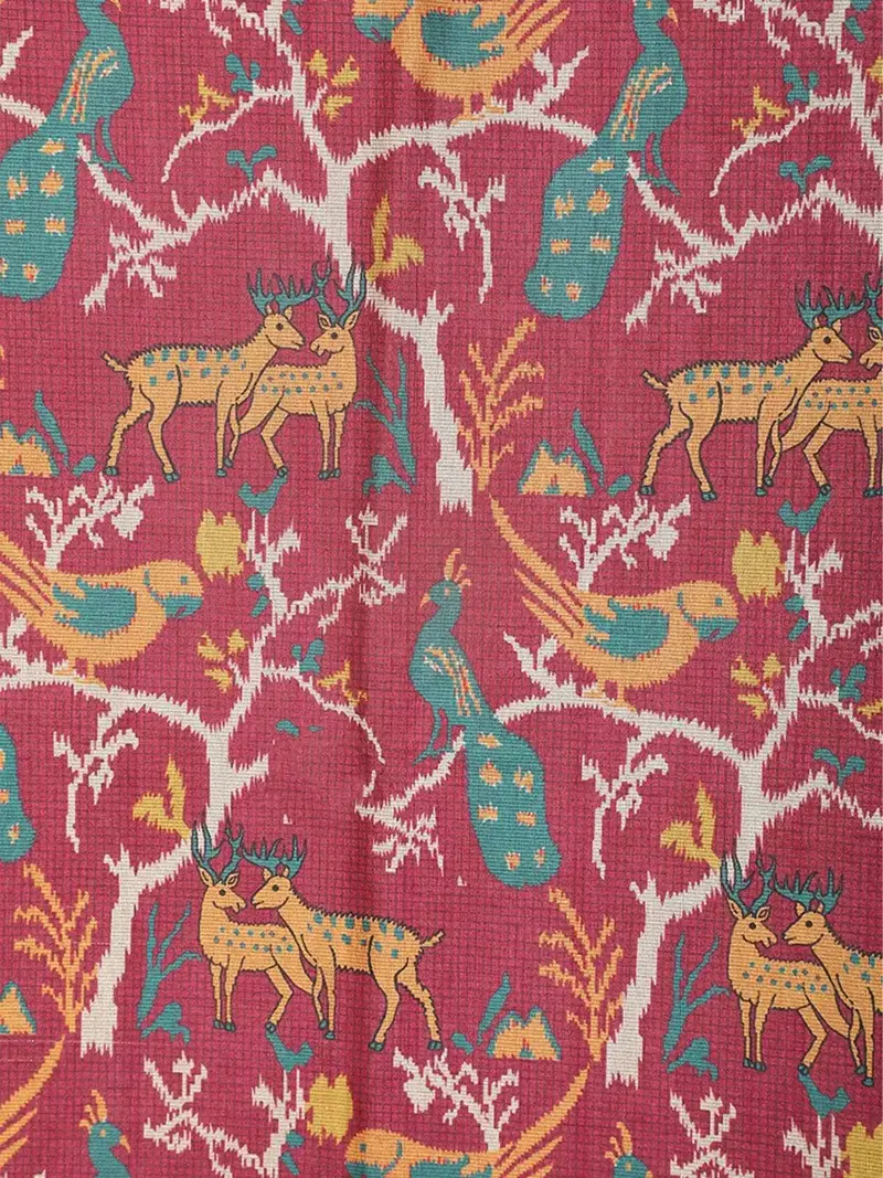 Red Chanderi Silk Saree With Animals Motifs On The Body With Zari Border 2