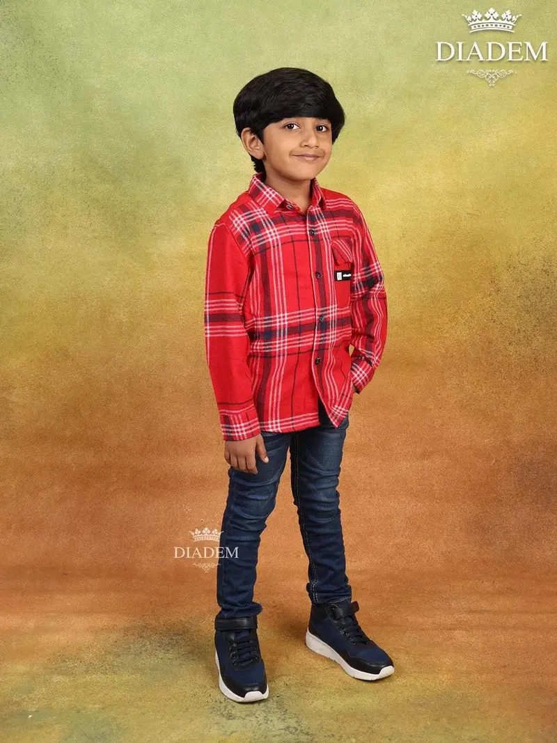 Red Checked Full Sleeve Cotton Shirt 1