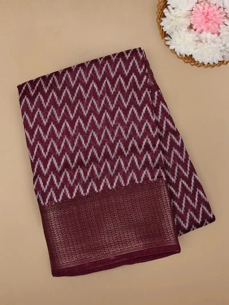 Red Chevron Designed Fancy Cotton Saree 1
