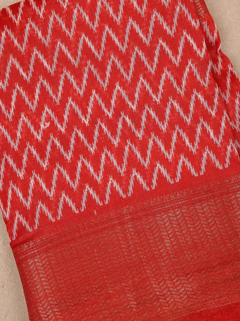 Red Chevron Designed Fancy Cotton Saree 2