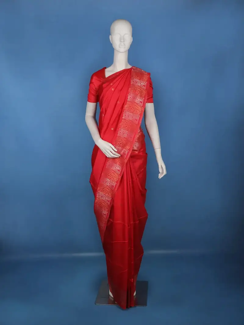Red Circle Motif Design Semi Tussar Silk Saree 1