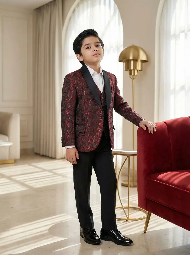 Red Coat Suit With Glitter Designs 1