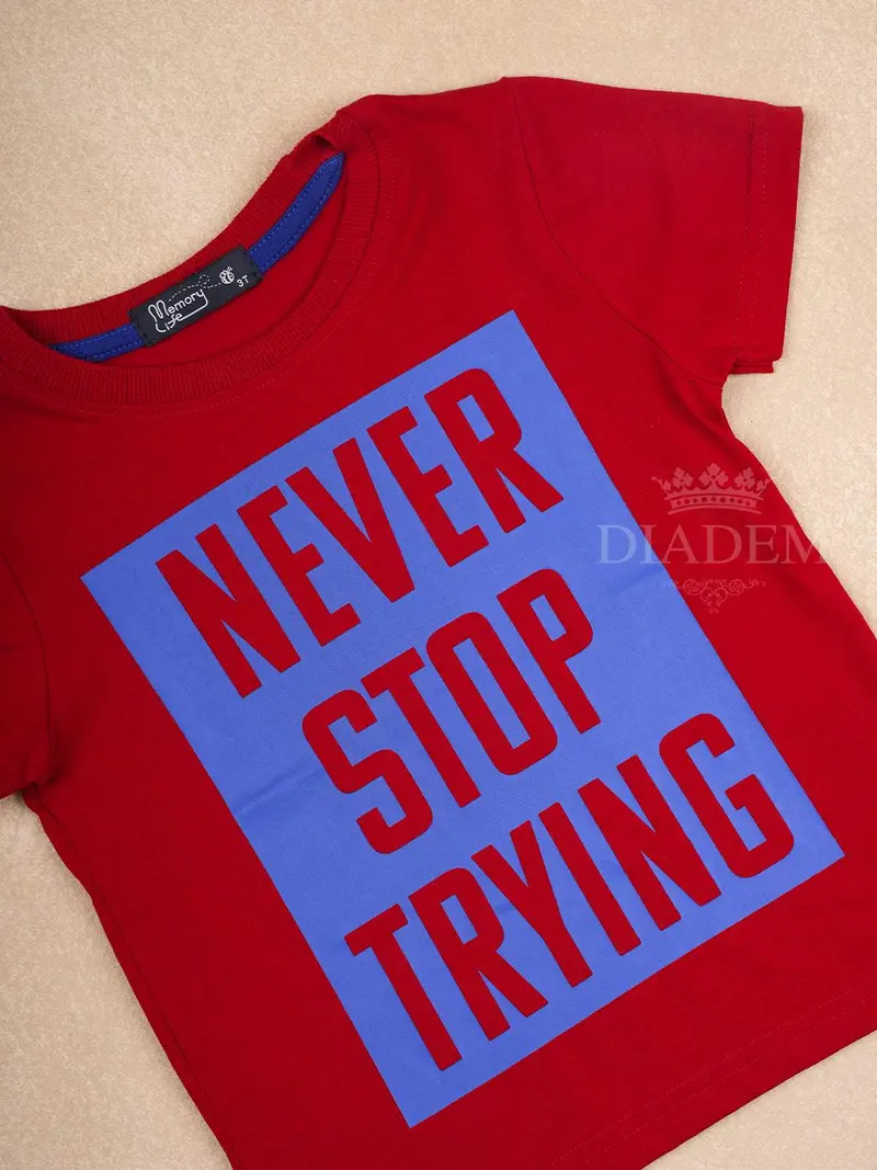 Red Cotton Half Sleeve T-Shirt With Print Design For Boys 2