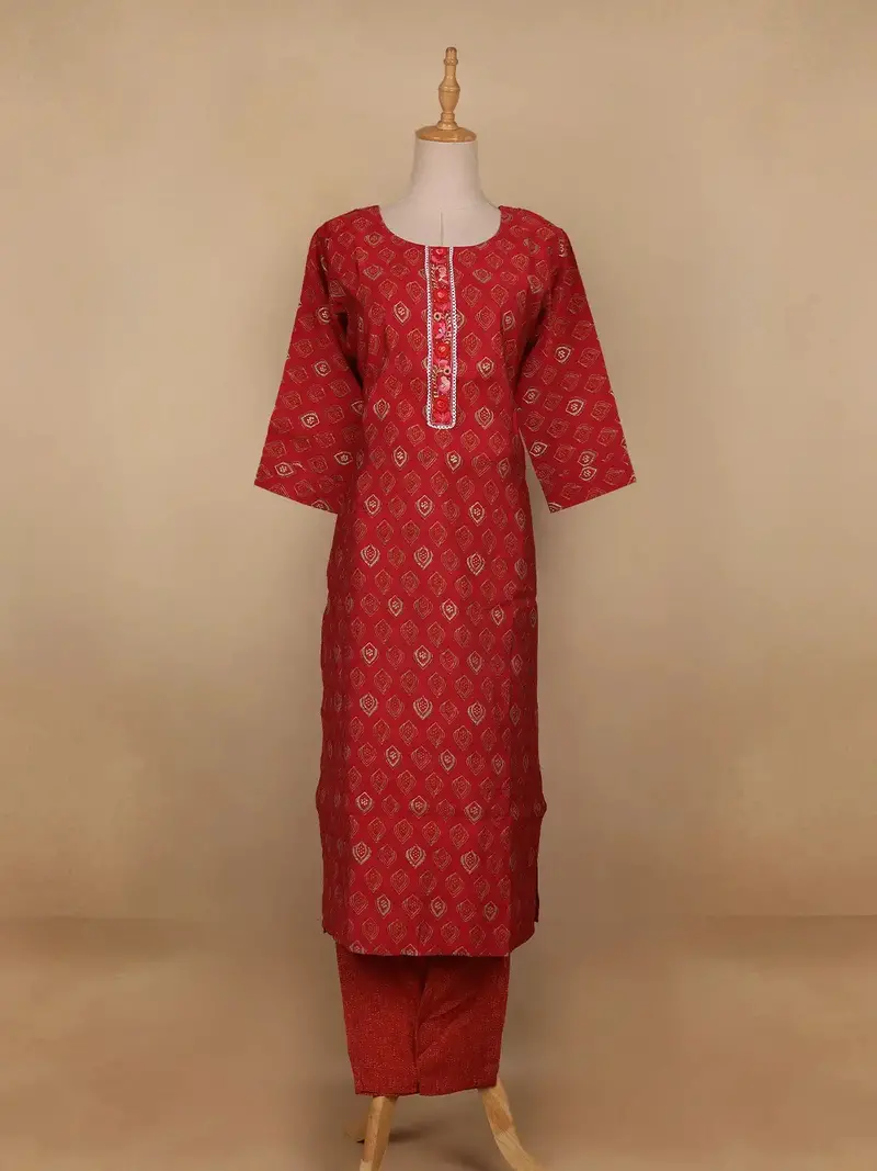 Red Diamond Designed Cotton Salwar Suit 1