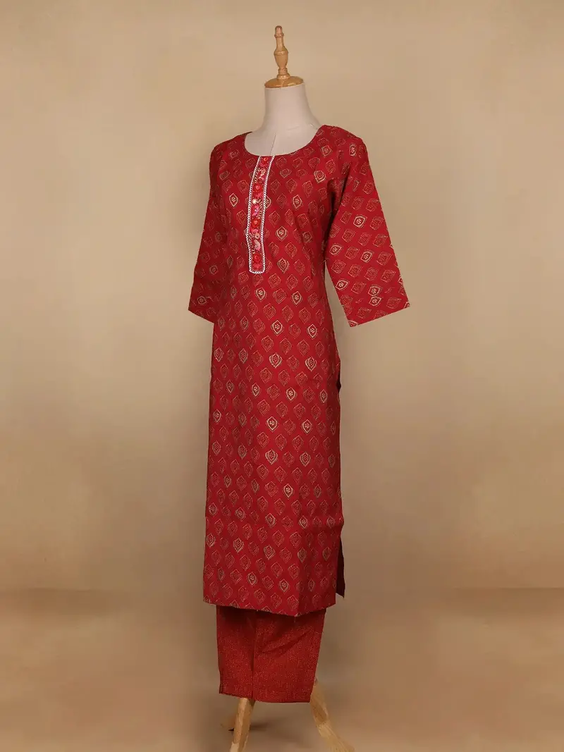 Red Diamond Designed Cotton Salwar Suit 3
