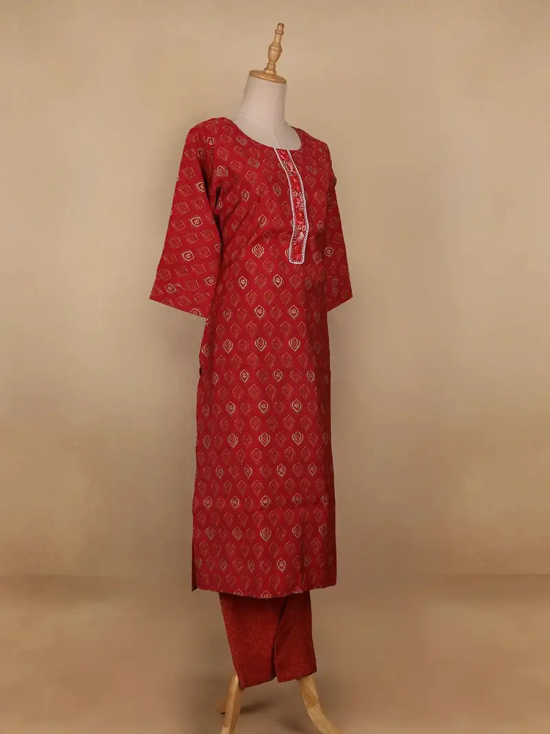 Red Diamond Designed Cotton Salwar Suit 4