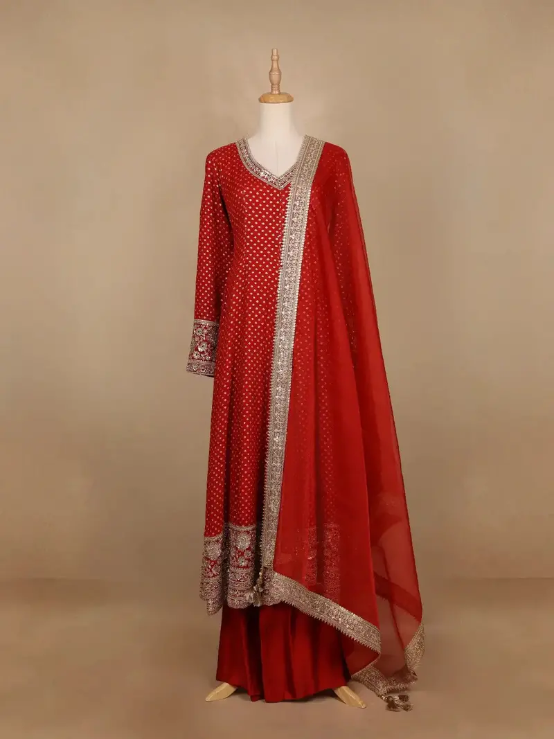 Red Dotted Design Georgette Anarkali Salwar Suit 1