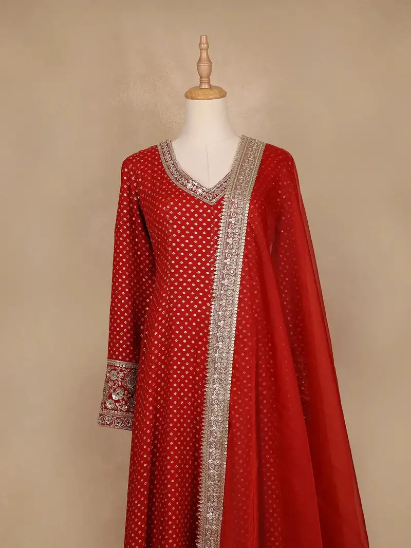 Red Dotted Design Georgette Anarkali Salwar Suit 2