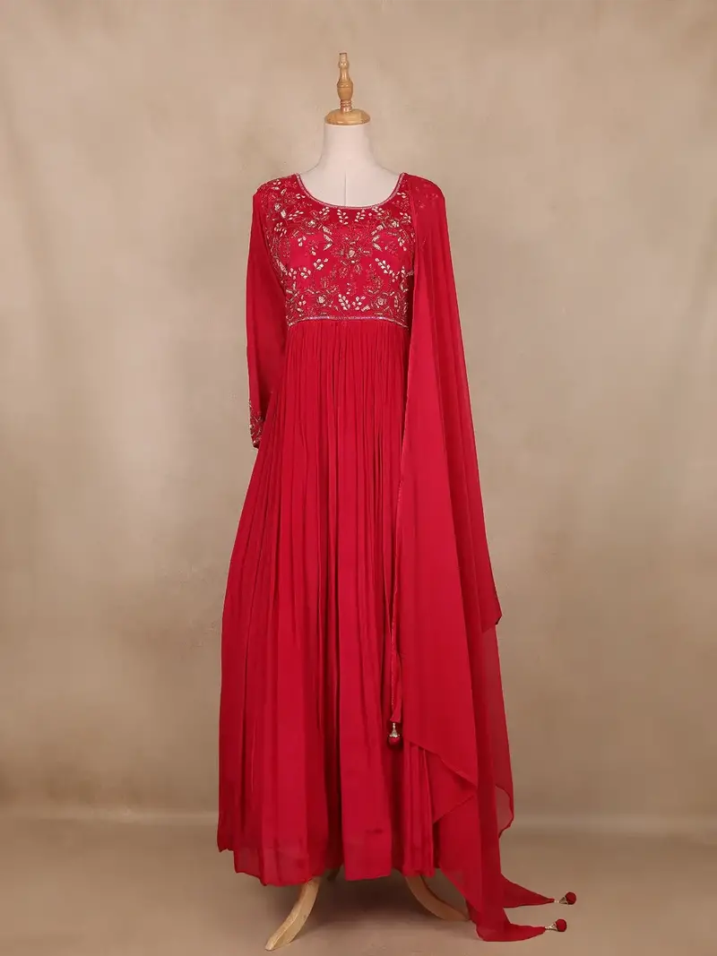 Red Embroidered Design Georgette Gown 1
