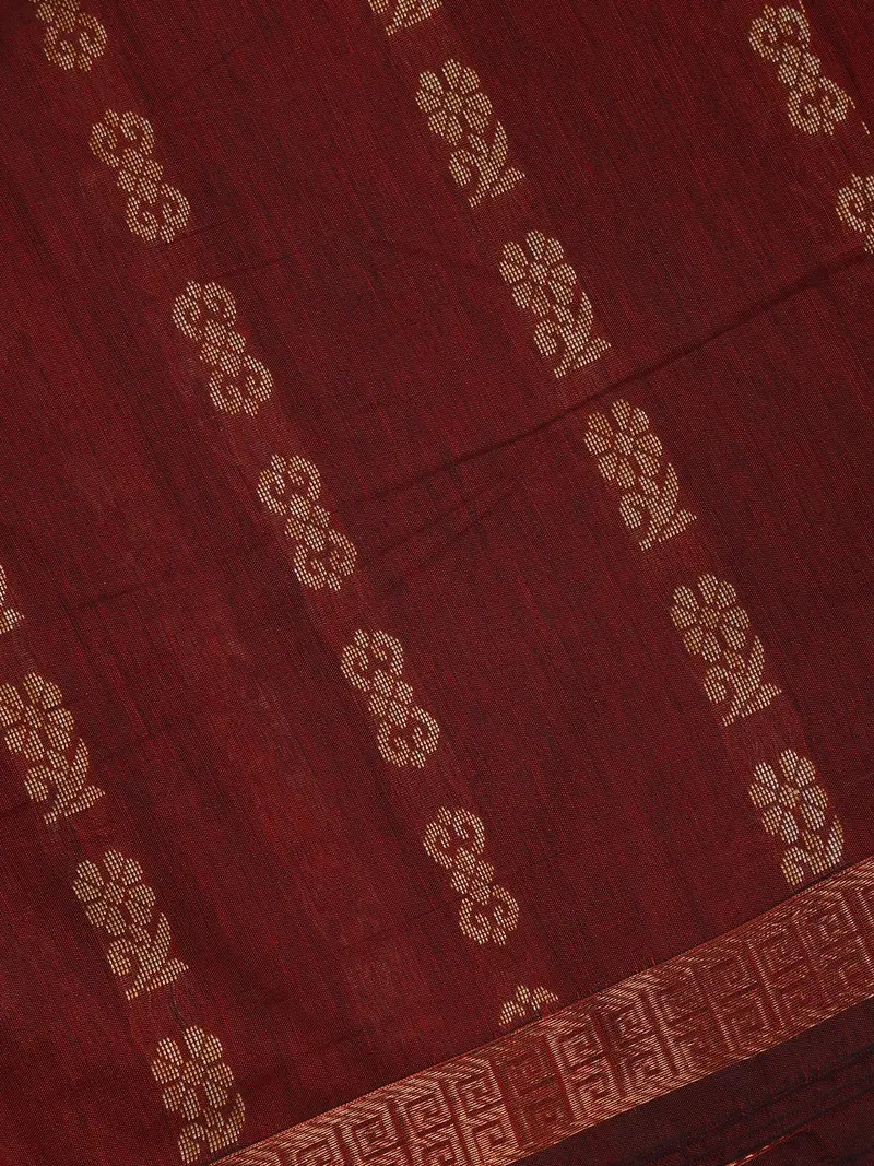 Red Floral Butta Design Cotton Saree 2