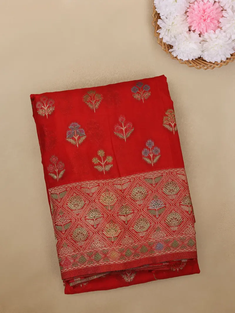Red Floral Butta Design Georgette Saree 1
