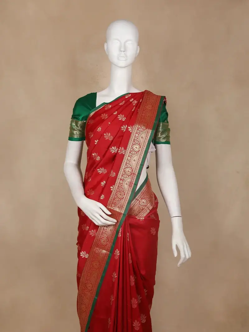 Red Floral Butta Design Semi Tissue Silk Saree 2