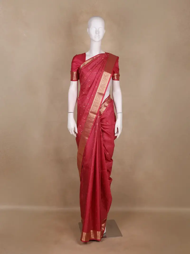 Red Floral Butta Woven Design Pure Kanchipuram Silk Saree 1