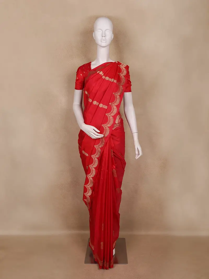 Red Floral Butta  Woven Katan Banarasi Saree 1