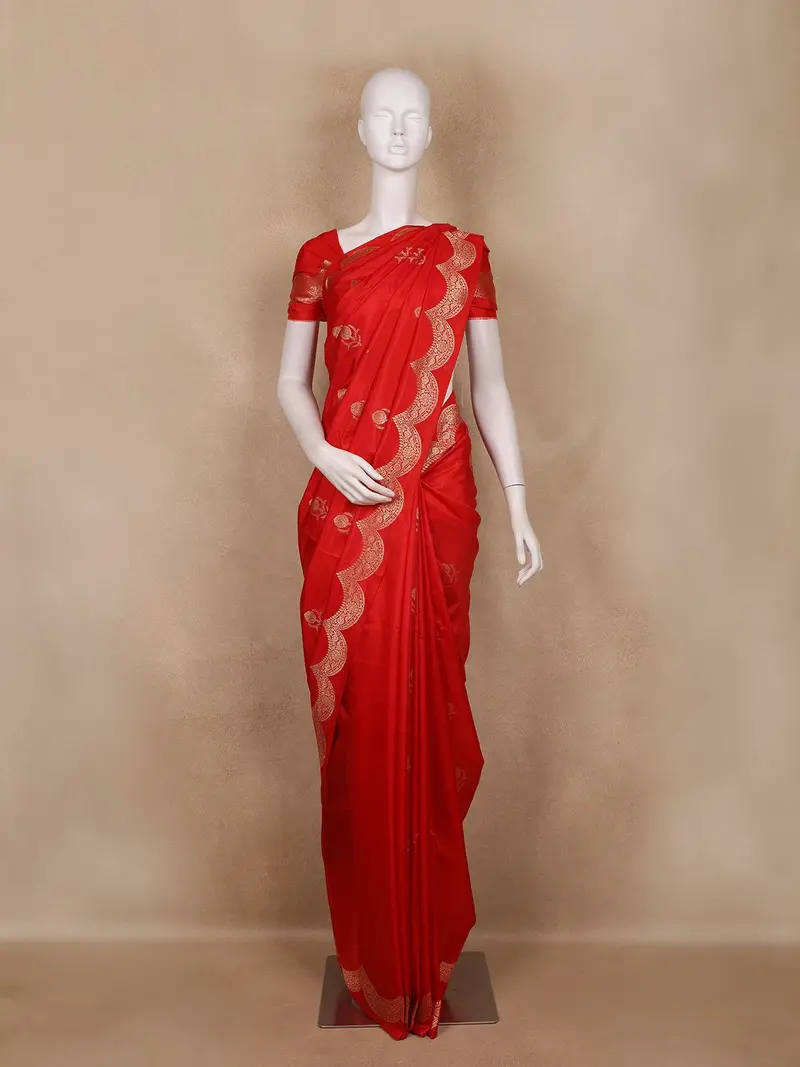 Red Floral Butta Woven Katan Banarasi Saree 1