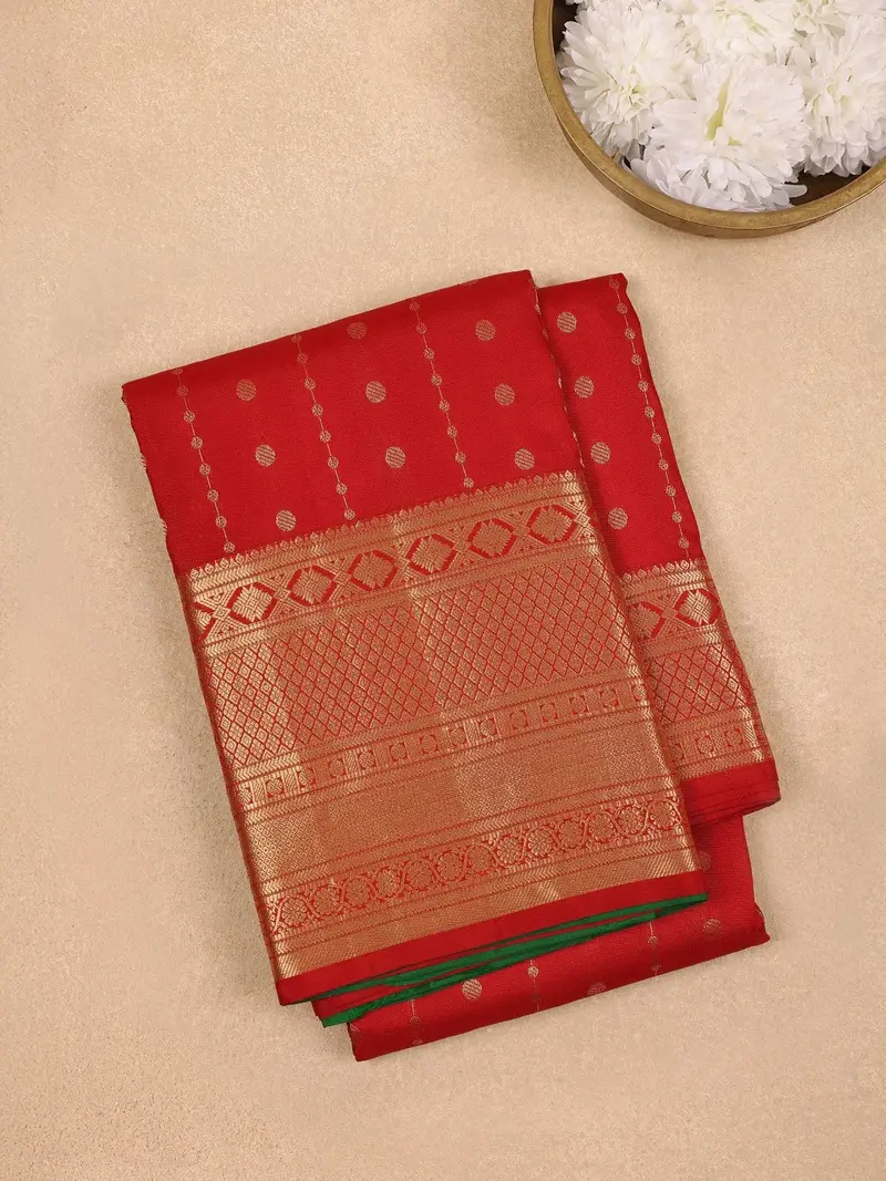 Red Floral Buttis Pure Kanchipuram Silk Saree 1