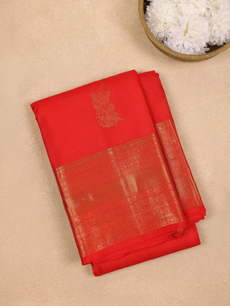 Red Floral Buttis Pure Kanchipuram Silk Saree 1
