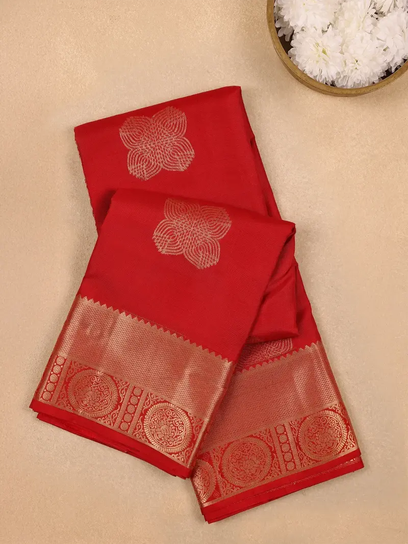 Red Floral Buttis Pure Kanchipuram Silk Saree 1