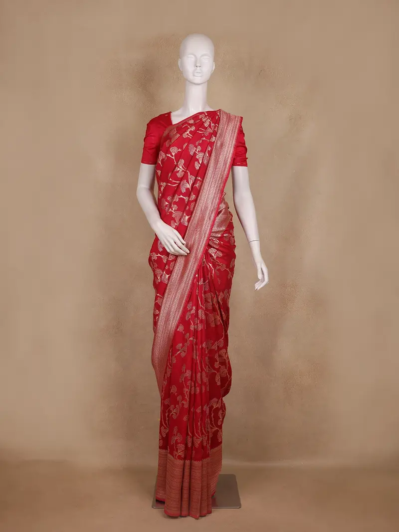 Red Floral Design Banarasi Saree 1