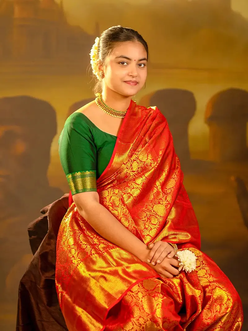 Red Floral Design Pure Kanchipuram Silk Bridal Saree 1